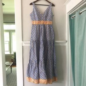 J. Crew Tiered Maxi Dress in Royal Block Print
